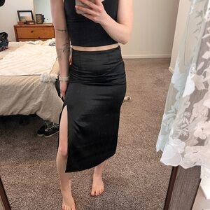 Mahina Black Satin Midi Skirt
